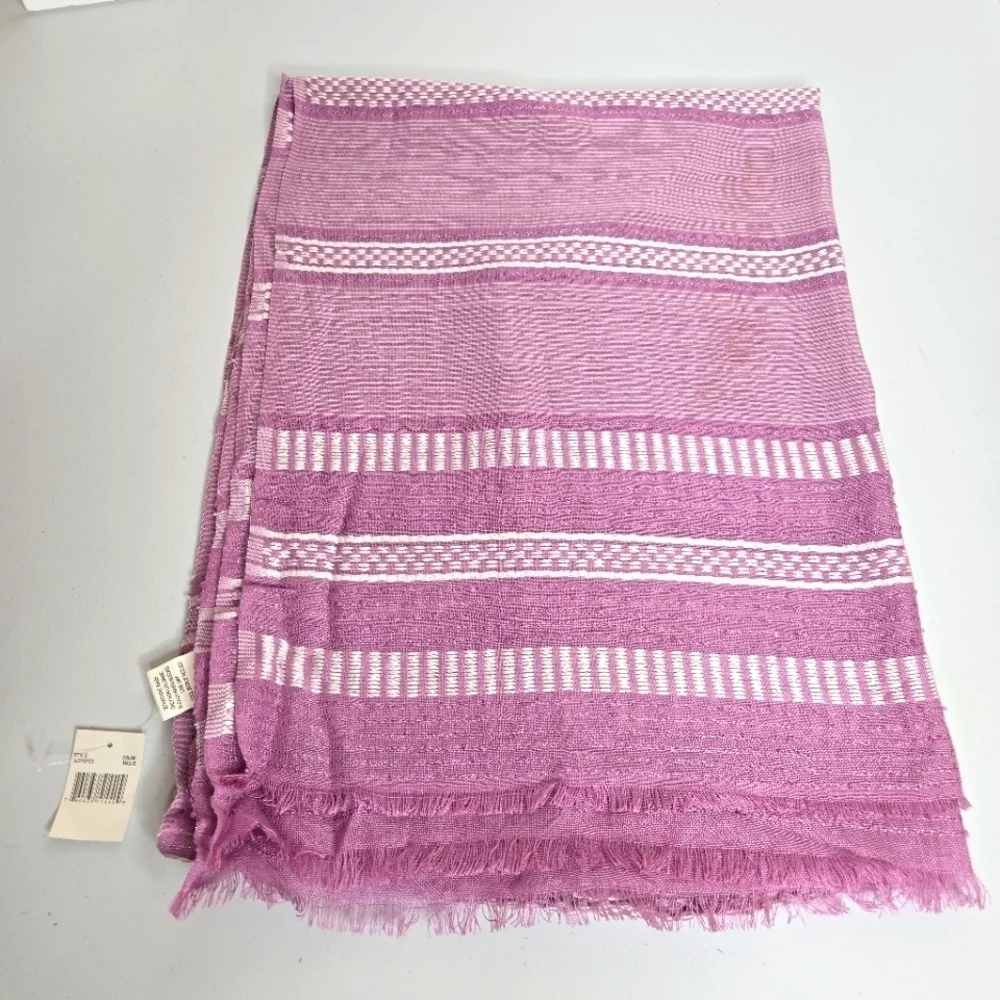 Pink Mauve White Rayon Metallic Striped Rectangular Scarf Wrap 27